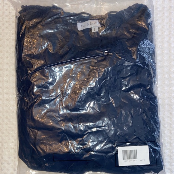 NEW! MISS SPARKLING Off Shoulder Top Blouse SWISS DOTS Navy Blue S L Long Sleeve - Picture 5 of 8